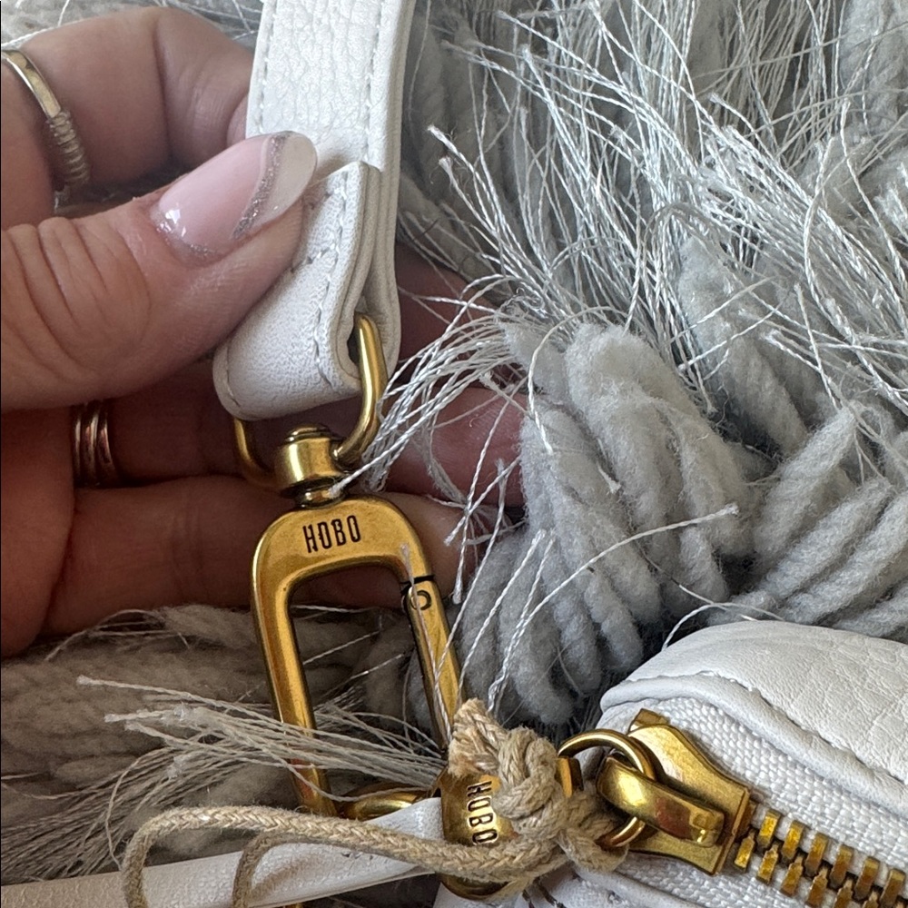 HOBO Cream Leather Crossbody Belt Bag with Subtle Multi-Color Stripe - Picture 4 of 7